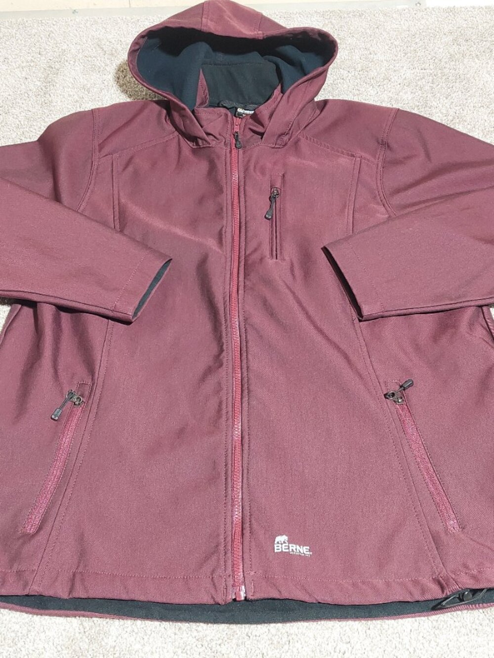 Berne women's softshell water repellant cotton lined hooded jacket Size XL